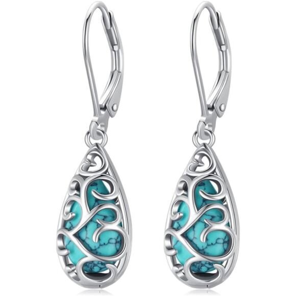 Genuine Turquoise Jewelry for Women, Sterling Silver Earrings Trendy